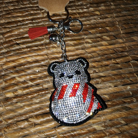 🛍️$28 SALE🛍️ SNAZZY WINTER BEAR Blingin' Puff Keychain Rhinestone - Picture 8 of 12